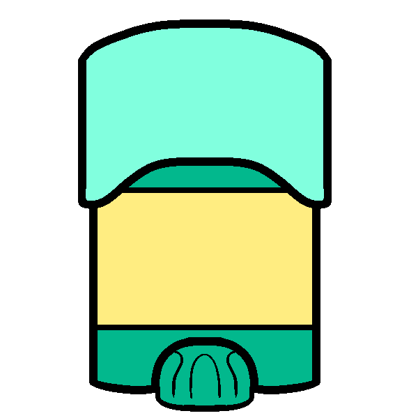 A teal stick of deodorant with a yellow label.